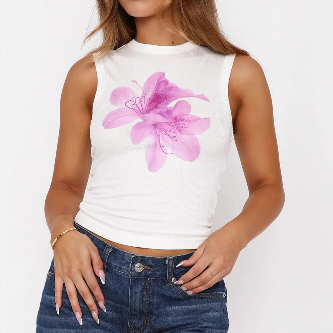 Damen Crop-Top mit floralem Print und figurbetontem Schnitt Drune