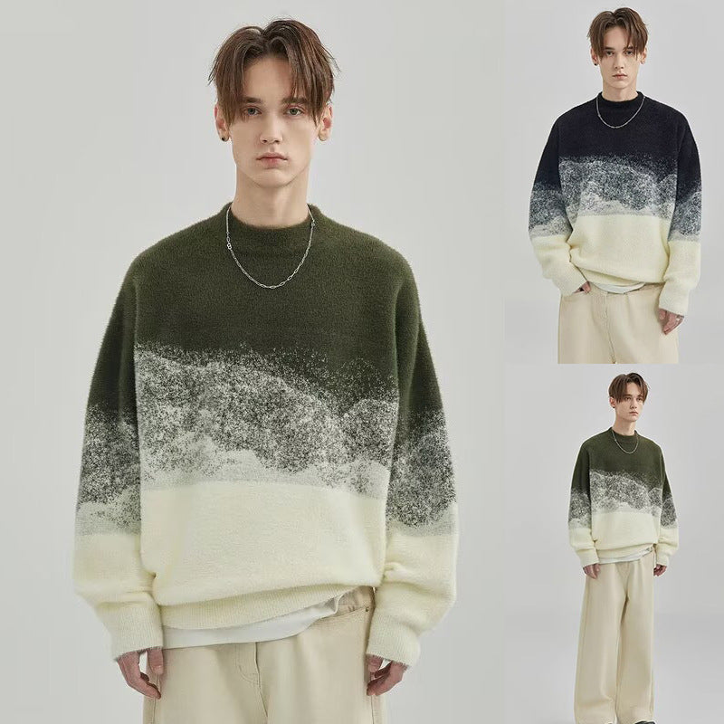 Herren Modischer Grobstrickpullover mit Farbverlauf Drune