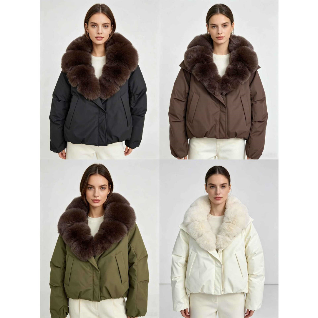 Damen nan kurze Cropped-Parka mit extravoluminösem Fellkragen und winddichter Thermofütterung Drune