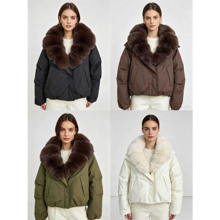 Damen nan kurze Cropped-Parka mit extravoluminösem Fellkragen und winddichter Thermofütterung Drune