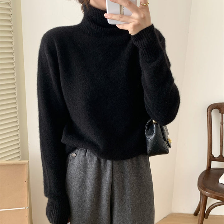 Damen Flauschiger Rollkragenpullover aus Wollmix mit gerippten Bündchen Drune