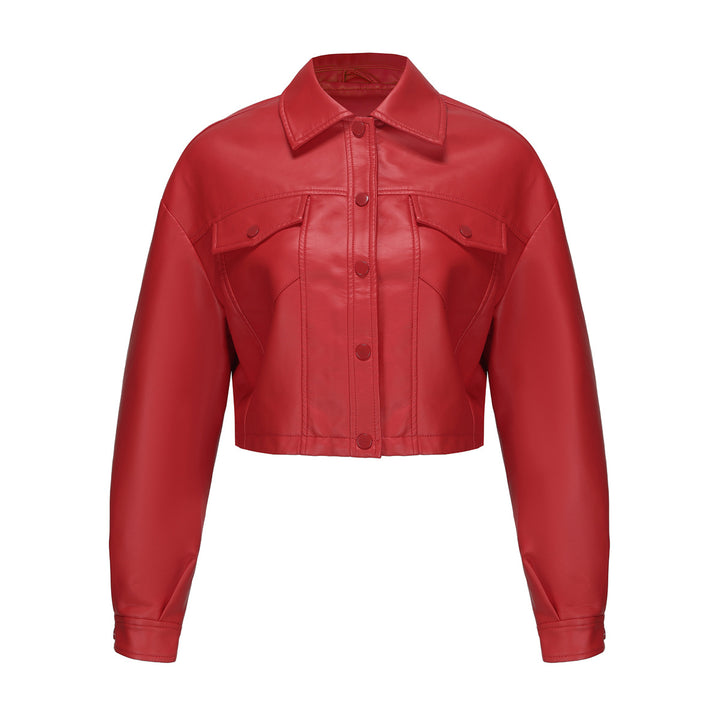 Damen nan kurze Lederjacke im Trucker-Stil mit kastiger Cropped-Passform Drune