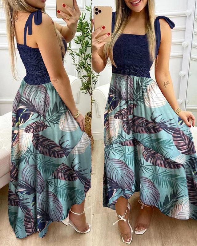 Damen Maxikleid mit Blumenmuster und elastischem Oberteil Drune