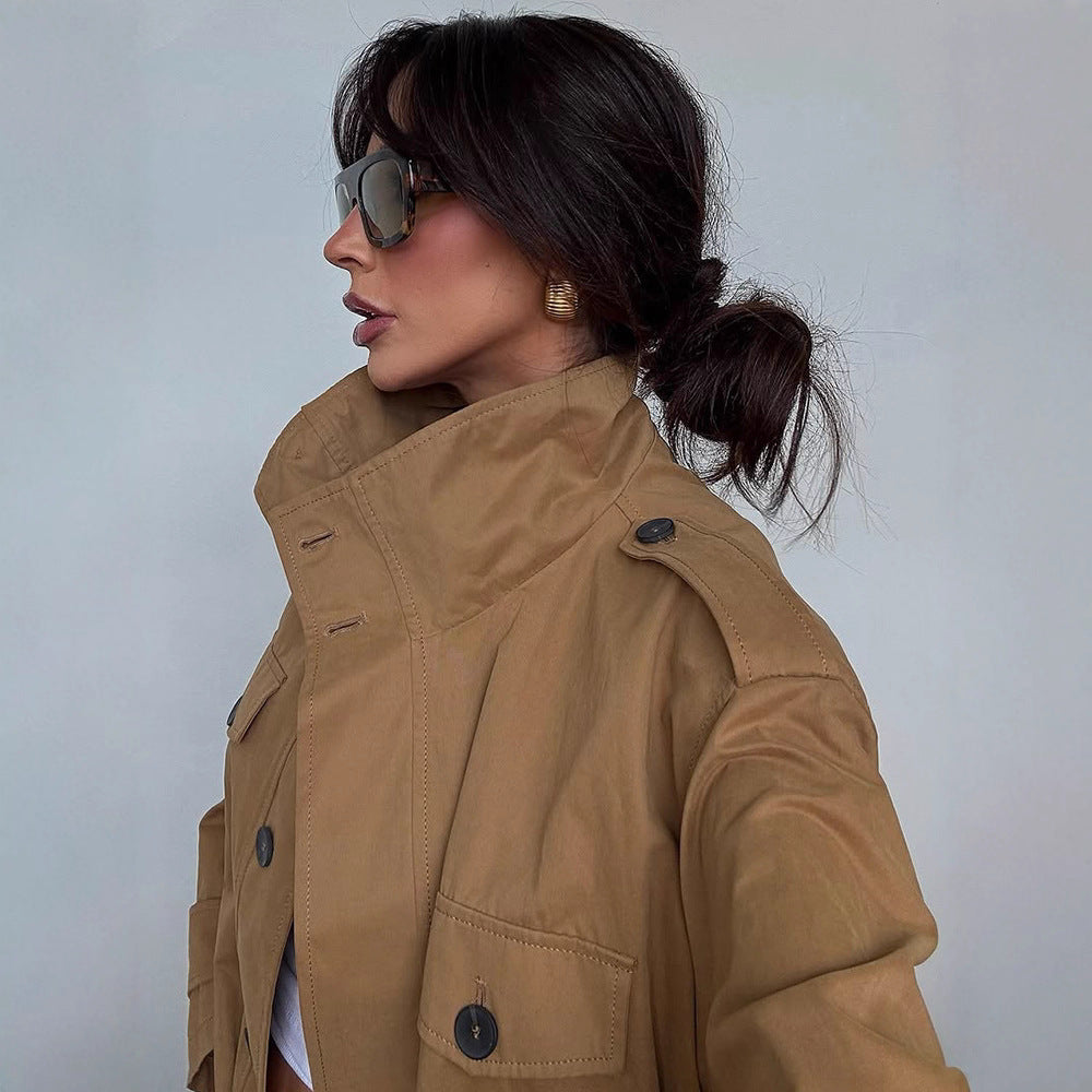 Damen Utility-Jacke mit hohem Kragen und praktischen Taschen Drune