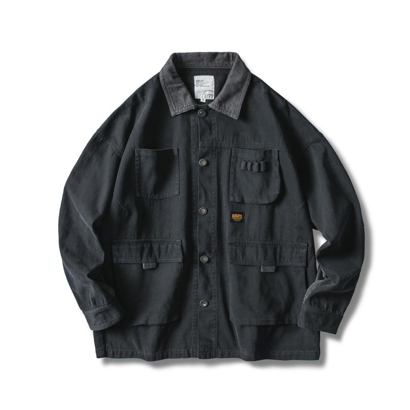 Herren Locker geschnittene Feldjacke im Workwear-Stil mit aufgesetzten Pattentaschen und Cordkragen Drune