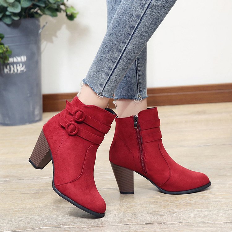 Damen Ankle-Boots mit dekorativen Riemen und elegantem Absatz Drune