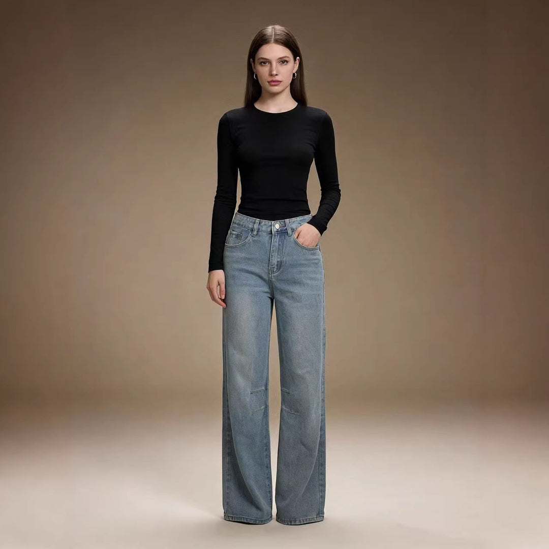 Damen nan schlichtes langarm-Feinstrickshirt mit Rundhalsausschnitt, leicht taillierter Silhouette und elastischem Tragekomfort Drune