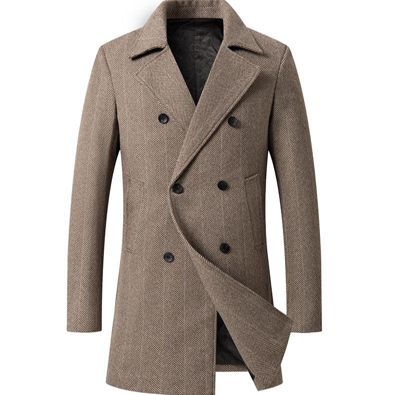 Herren eleganter Doppelreiher-Mantel mit strukturiertem Herringbone-Muster Drune