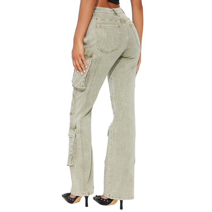 Damen High-Waist Cargo-Denimhose mit weitem Bein, Mehrfachtaschen und Used‑Details Drune