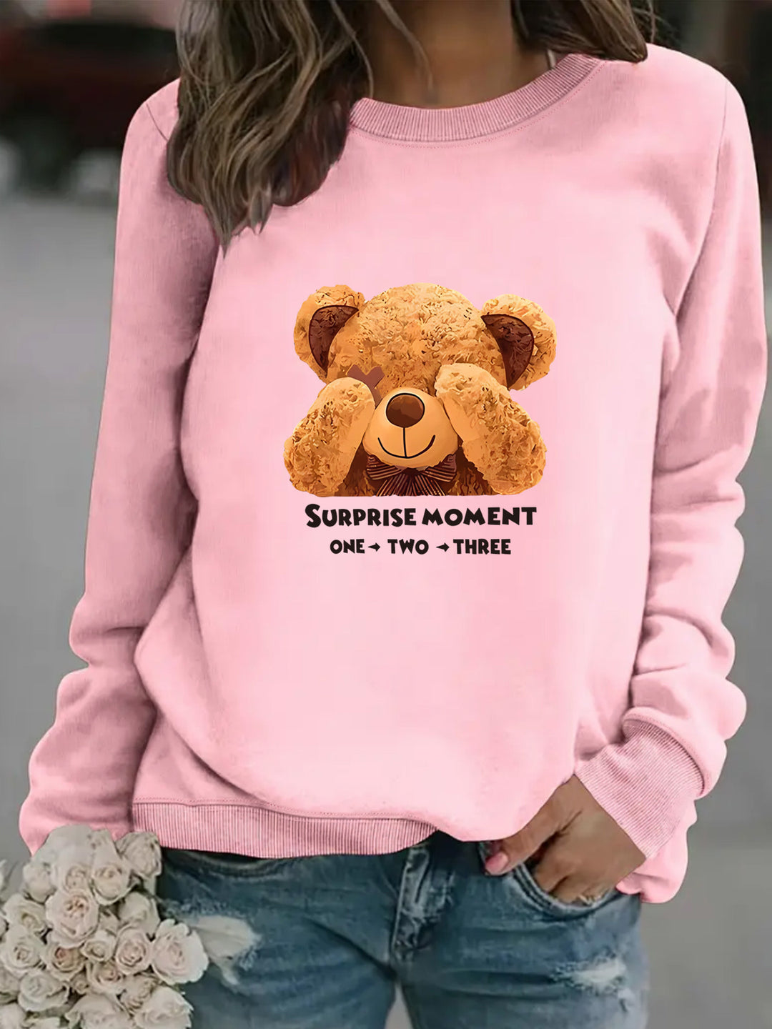 Damen Sweatshirt mit niedlichem Bärenmotiv und modernem Schriftzug Drune