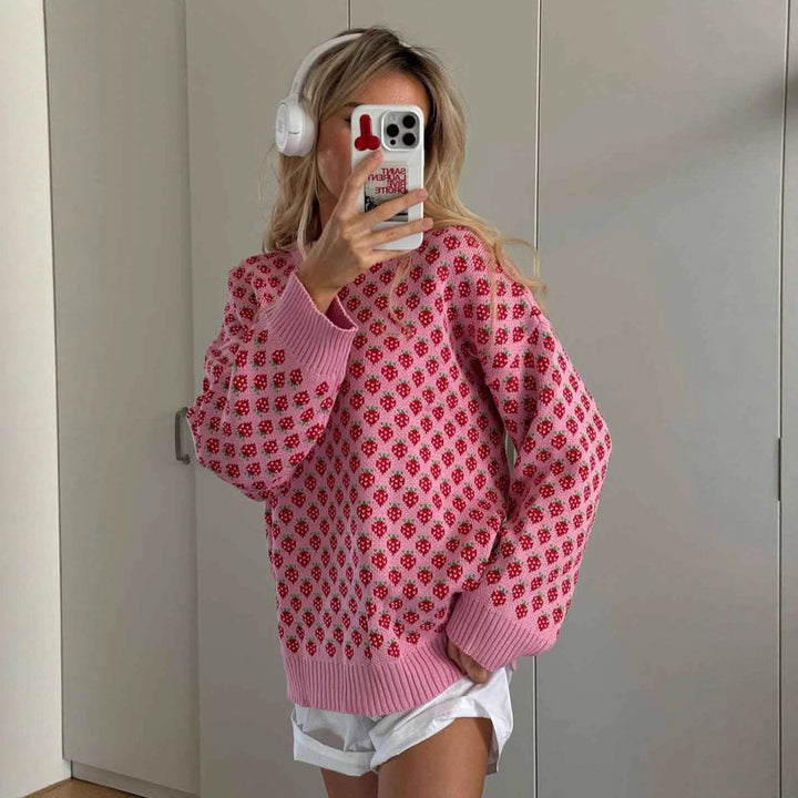 Damen Oversized Pullover mit floraler Strickstruktur Drune