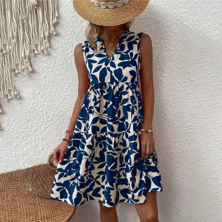 Damen luftiges ärmelloses Sommerkleid mit floralen Mustern und weitem Schnitt Drune