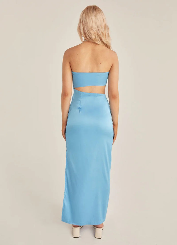 Damen asymmetrisches Maxikleid mit tiefem Rückenausschnitt und figurbetonter Silhouette Drune
