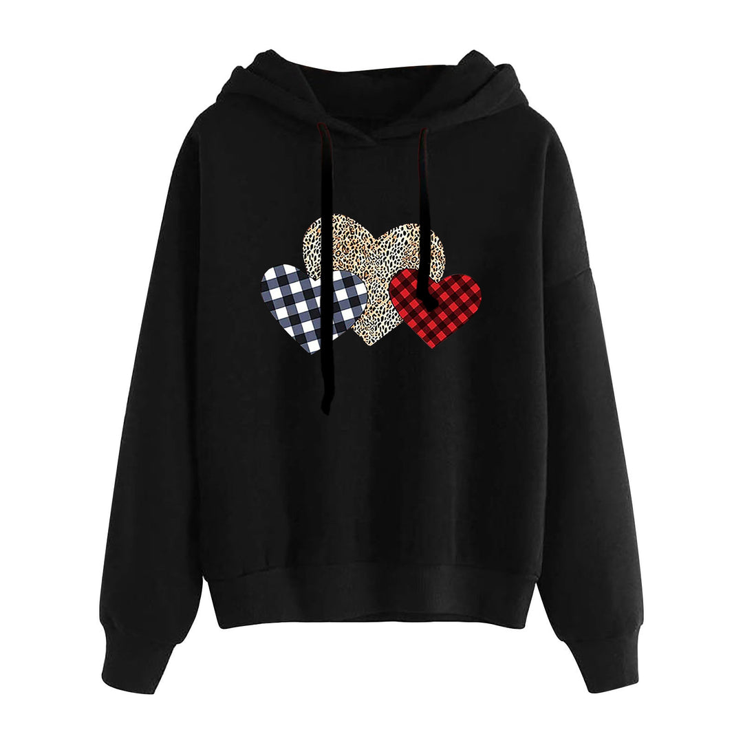 Damen nan lässiger Oversize Kapuzenpullover mit Herz‑und‑Pfotenprint, Kordelzug und gerippten Bündchen Drune