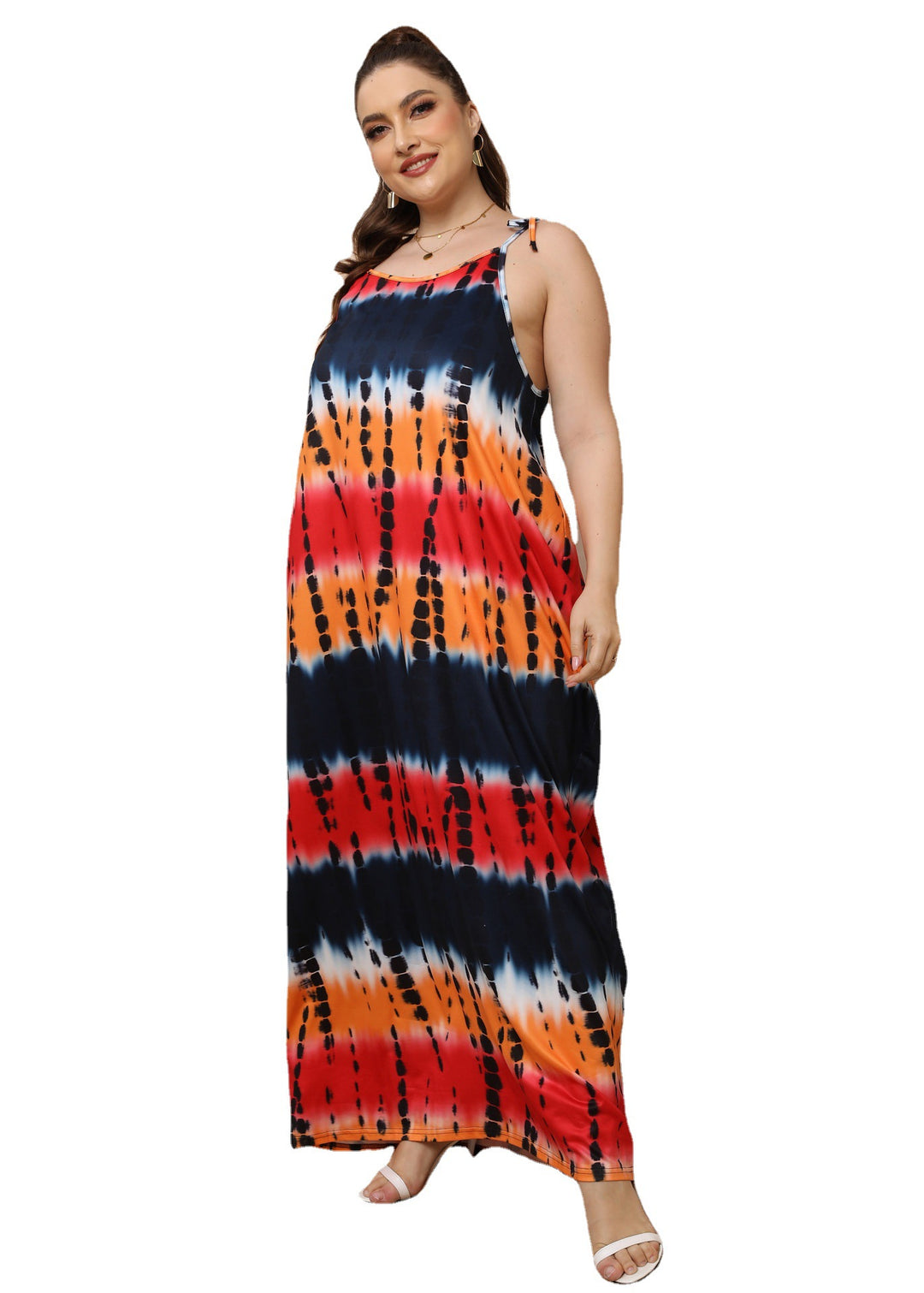 Damen luftiges Maxikleid mit buntem Batikmuster Drune