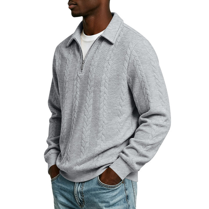 Herren Troyer-Strickpullover mit halbem Reißverschluss und Zopfmuster Drune