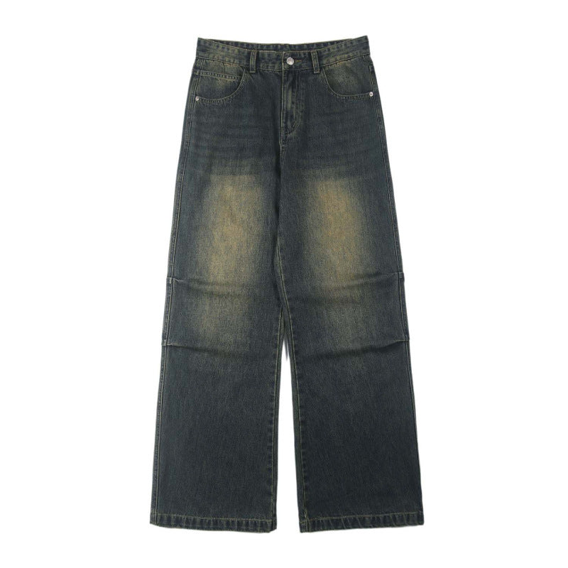 Herren Paneel-Denim Baggyhose mit tiefem Schritt und Used-Fade Drune