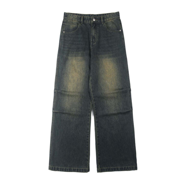 Herren Paneel-Denim Baggyhose mit tiefem Schritt und Used-Fade Drune