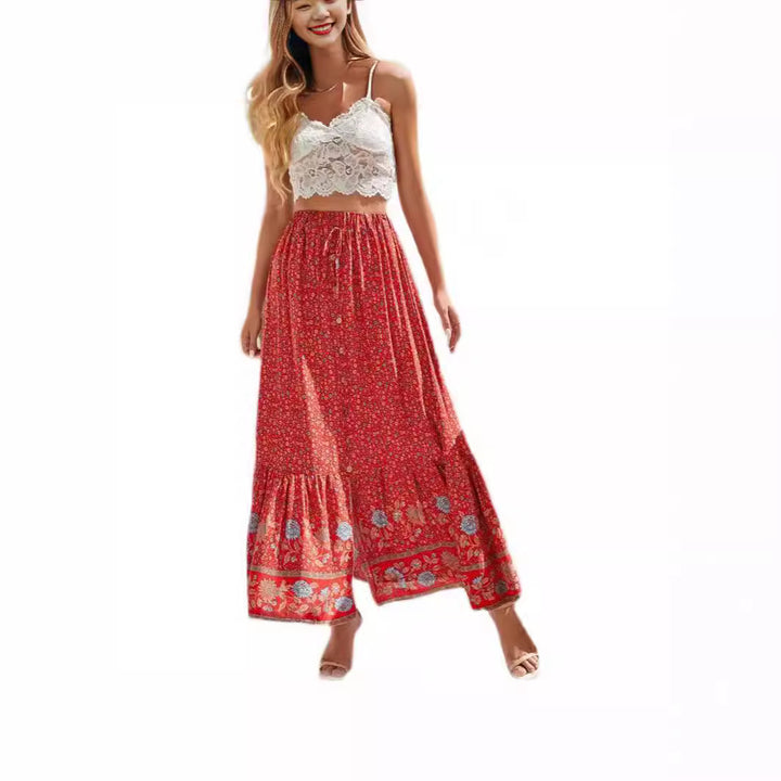 Damen Maxirock mit floralem Design und romantischem Volant Drune