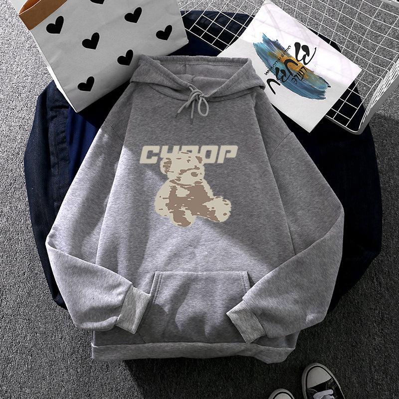 Damen nan Oversize-Kapuzenpullover mit Kängurutasche, vintage-inspirierter Teddy-Print und weichem French-Terry-Futter Drune