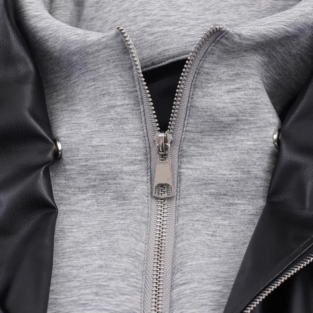 Damen Kunstleder-Bomberjacke mit abgesetzter Kapuze im Sweatstyle und elastischem Saum Drune