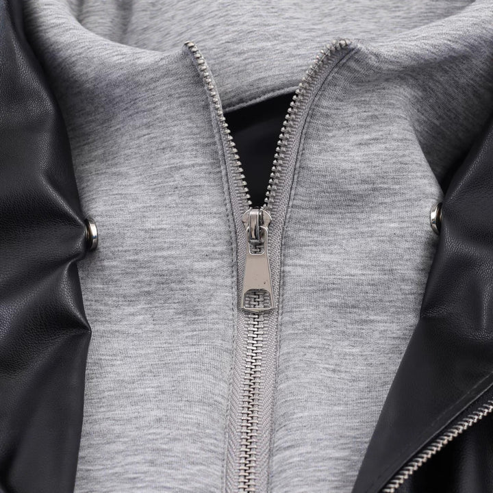 Damen Kunstleder-Bomberjacke mit abgesetzter Kapuze im Sweatstyle und elastischem Saum Drune