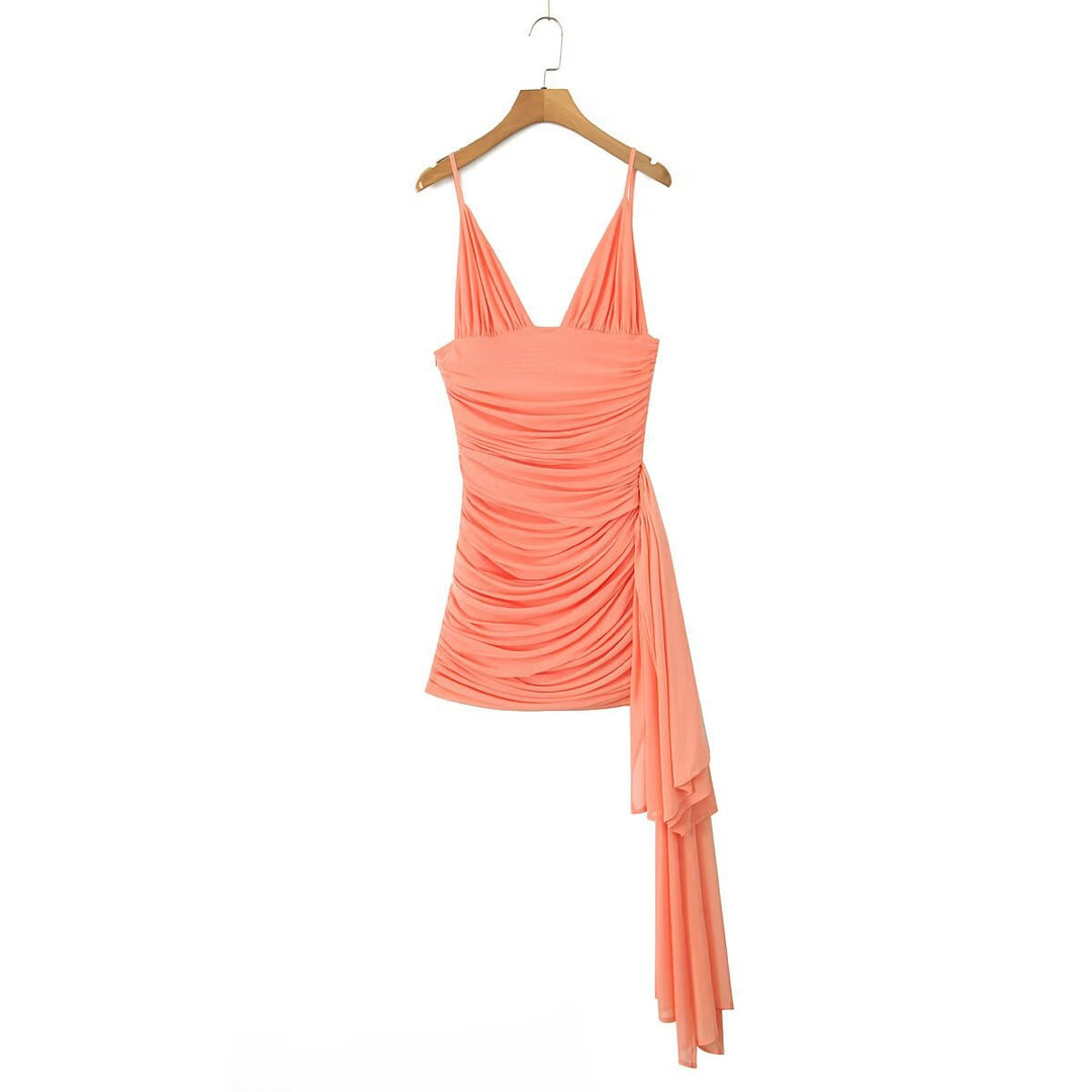Damen ärmelloses Wickelkleid mit gerafftem Design Drune