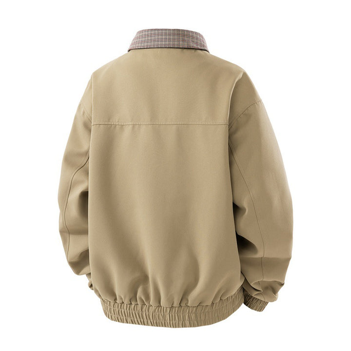Herren leichte Harringtonjacke im Veloursleder‑Look mit Hemdkragen, durchgehendem Reißverschluss und elastischem Saum Drune