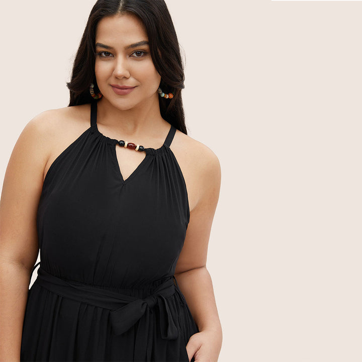 Damen Midikleid mit verstellbarem Träger und elastischem Taillengürtel Drune