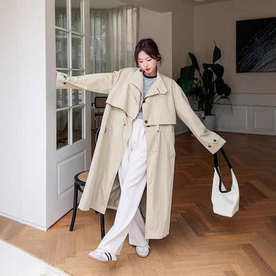Damen Oversize-Trenchcoat mit Cape‑Rücken, Tunnelzugtaillierung und weiten Ärmeln Drune