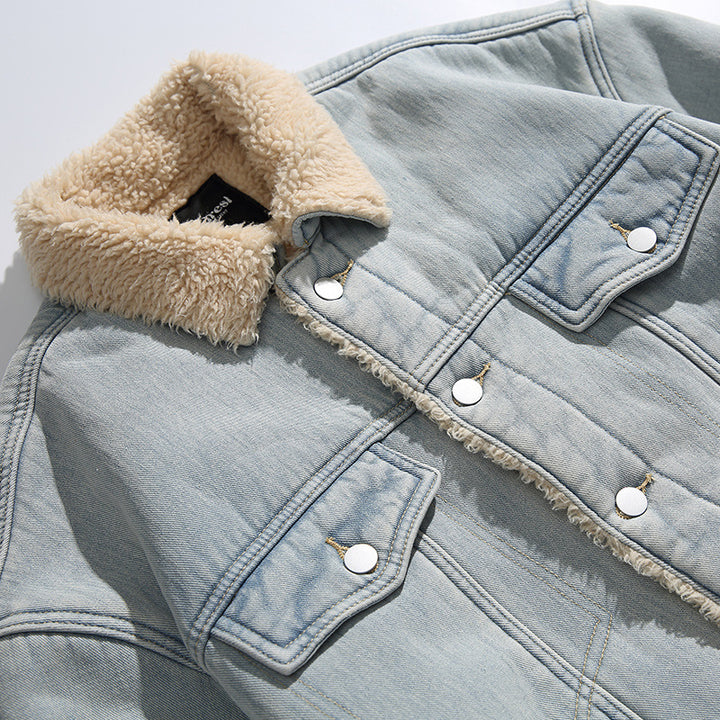 Unisex Oversize-Jeansjacke mit Teddyfutter und Sherpa-Kragen Drune