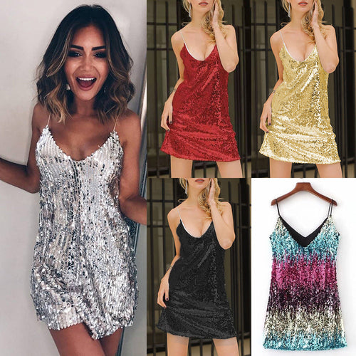 Damen Glitzerndes Minikleid mit schmalen Spaghettiträgern und raffiniertem Schnitt Drune