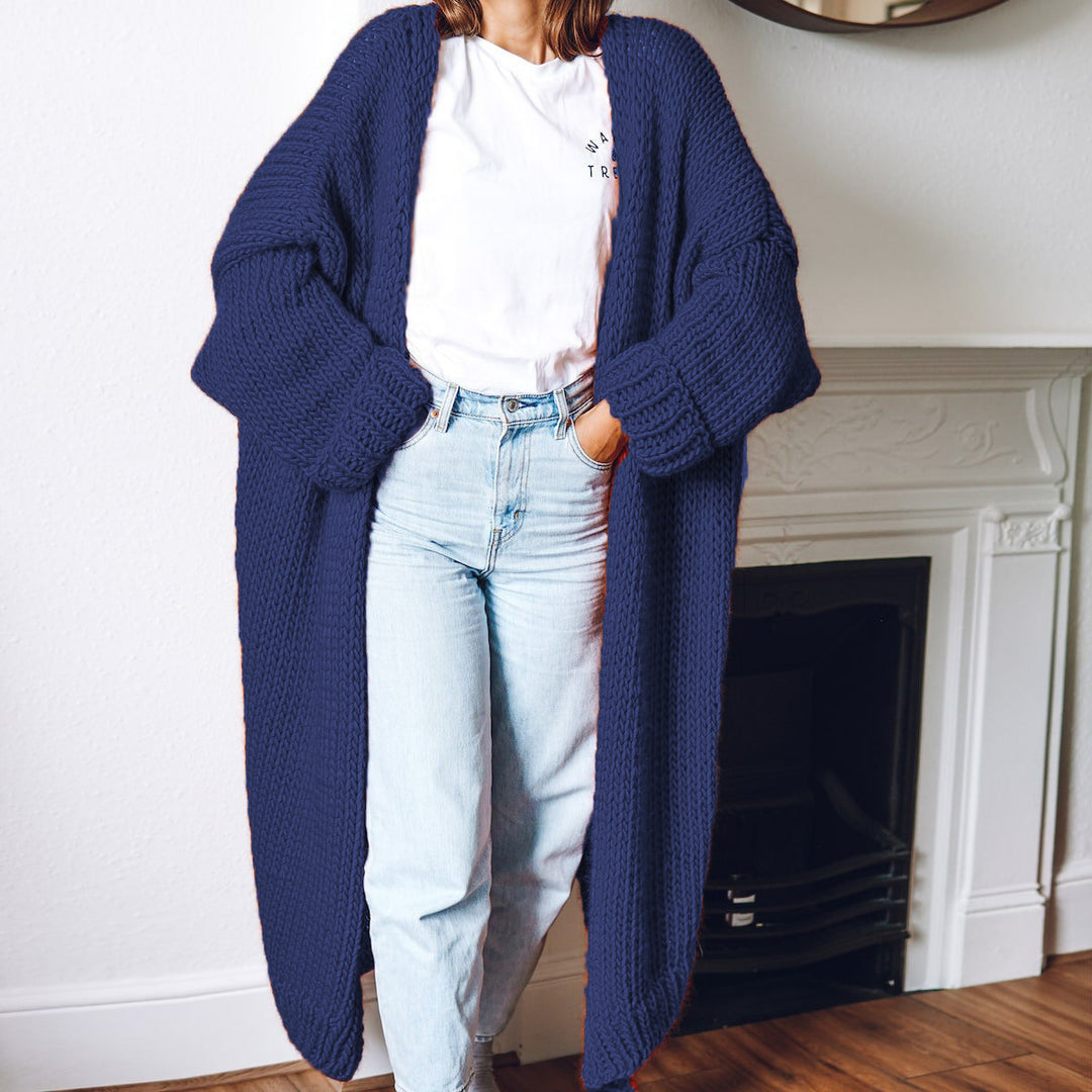 Damen Oversized Strickmantel mit Taschen und grober Textur Drune