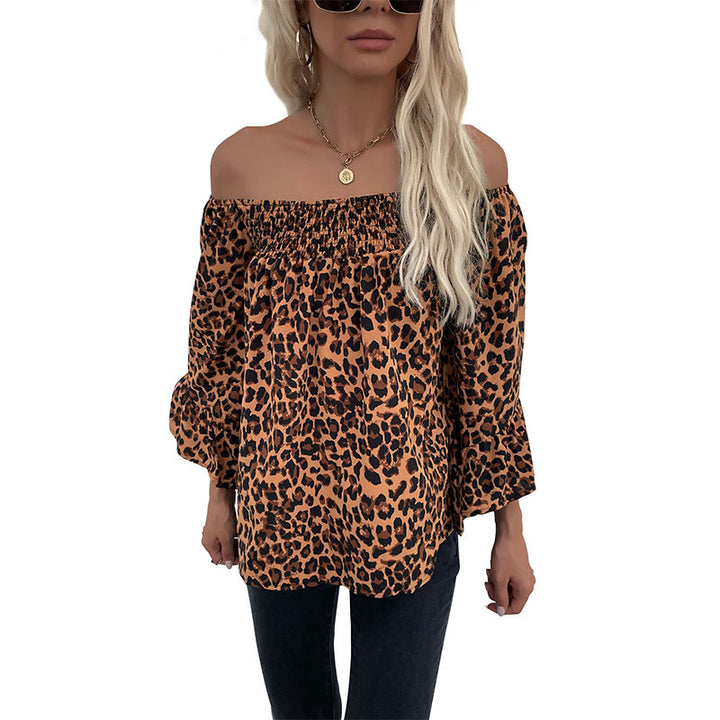 Damen Carmen-Bluse mit Smok‑Bündchen, Carmen‑Ausschnitt und Leopardenprint Drune
