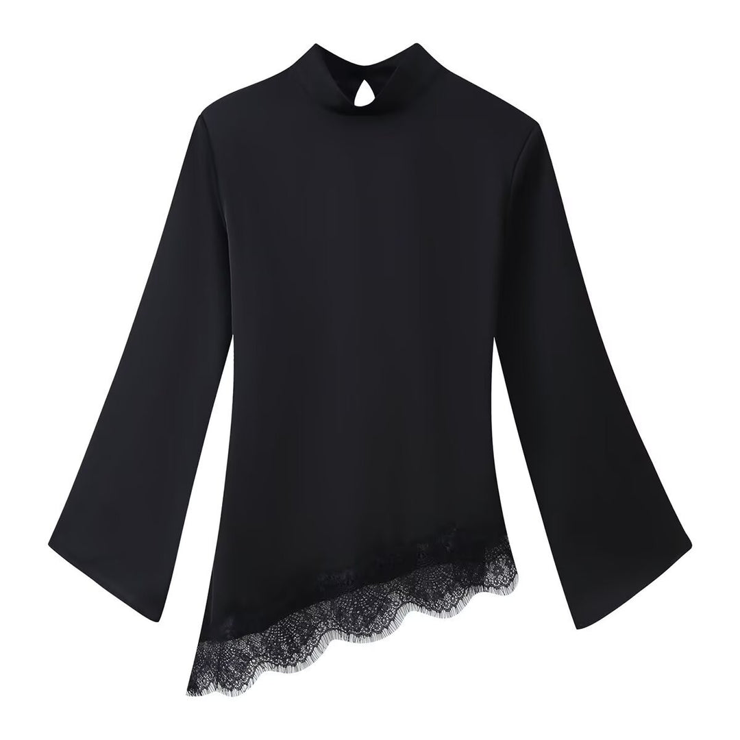 Damen elegantes Oberteil mit auffälligem Spitzenabschluss Drune