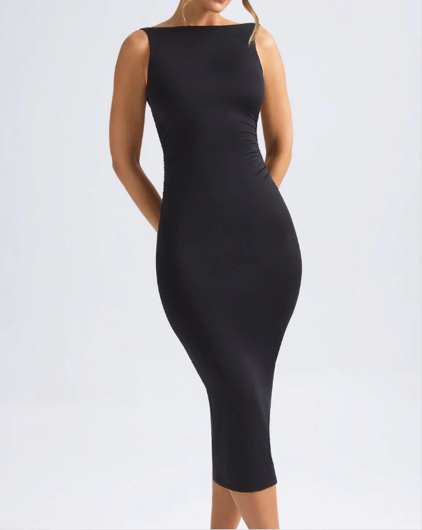 Damen Figurbetontes Midikleid mit schmalem Schnitt und elegantem Ausschnitt Drune