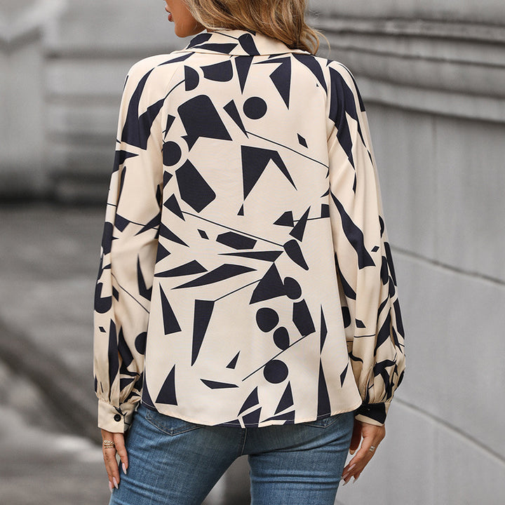 Damen Elegante Bluse mit geometrischem Muster und Ballonärmeln Drune