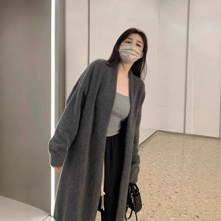 Damen Langer Strickmantel aus hochwertigem Material mit praktischen Taschen Drune