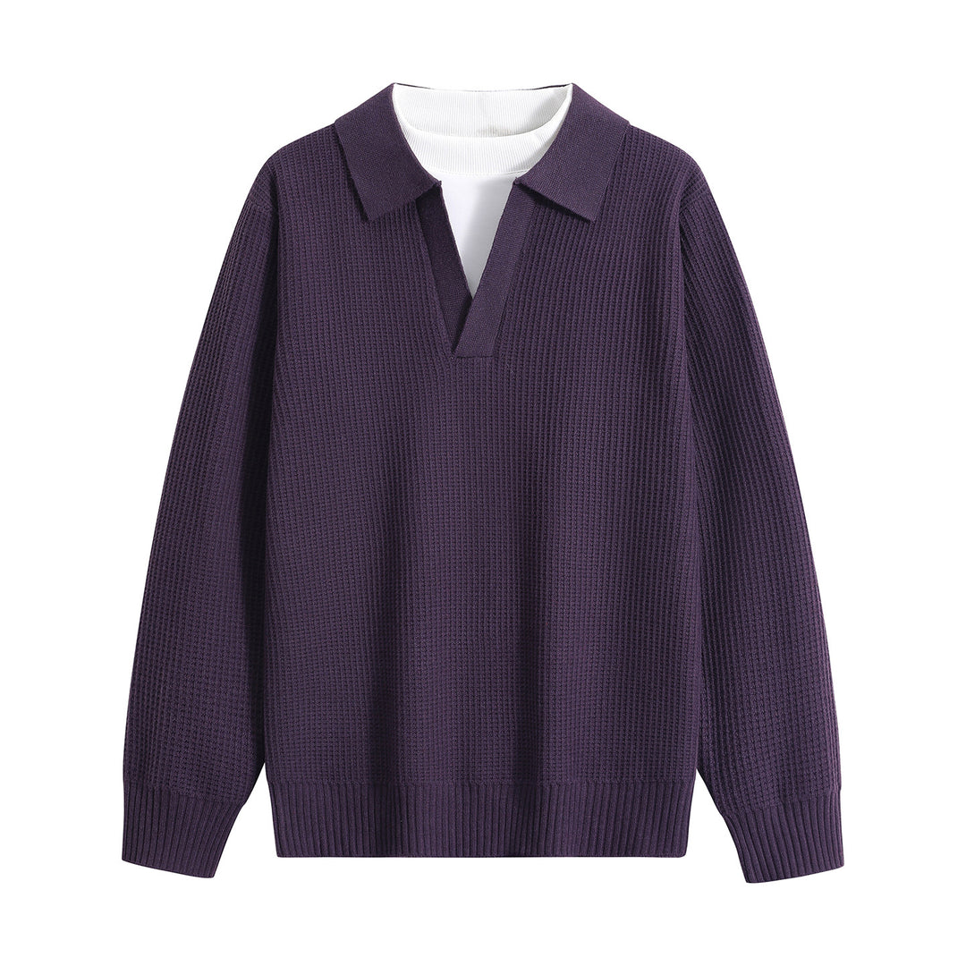 Damen Grobstruktur-Pullover mit Polokragen und V-Ausschnitt Drune