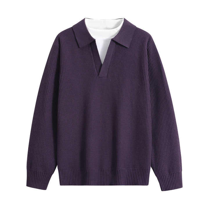 Damen Grobstruktur-Pullover mit Polokragen und V-Ausschnitt Drune