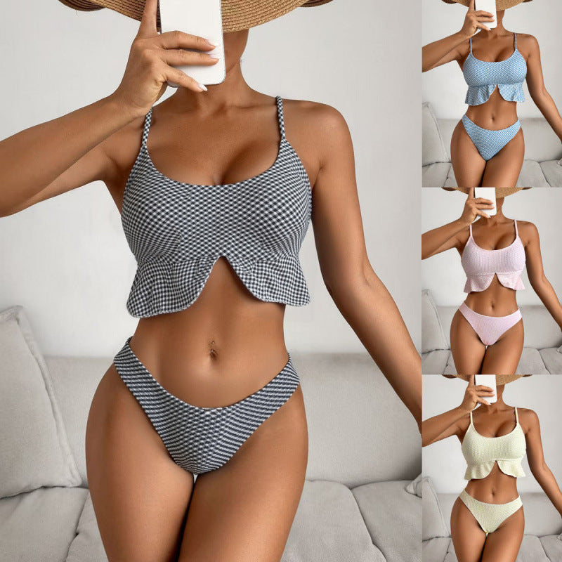 Damen Bikiniversatile mit Rüschen und Karomuster Drune