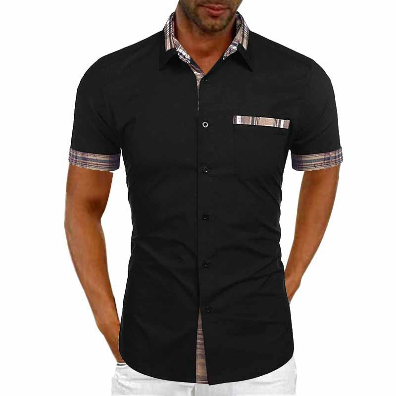 Herren Freizeit Kurzarm Button-Up Hemd mit karierter Akzent Drune