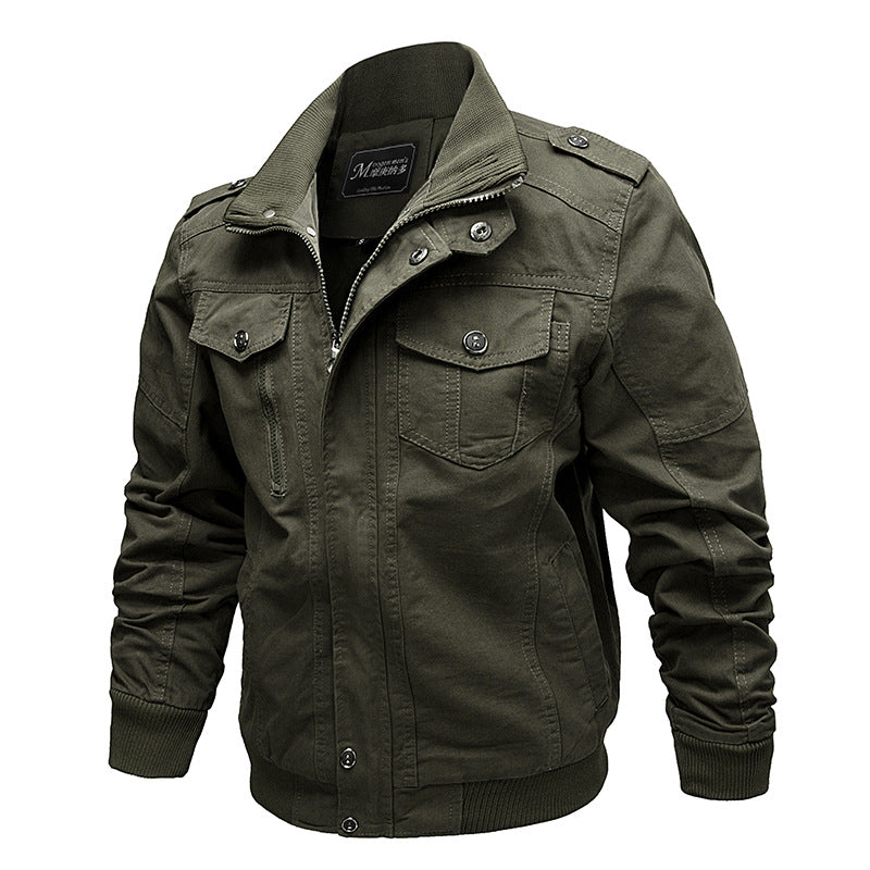 Herren nan robuste Canvas-Fieldjacke mit Stehkragen, Epauletten und multifunktionalen Taschen Drune