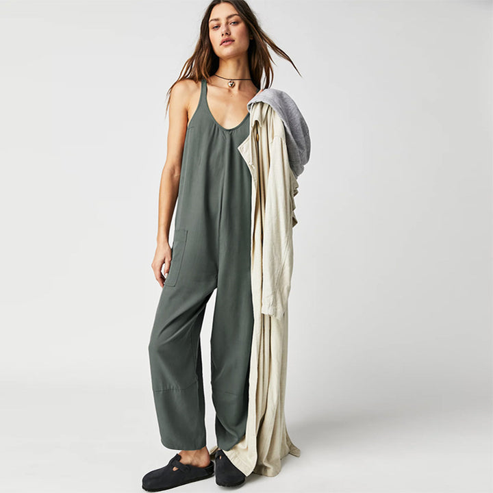 Damen Lässiger Jumpsuit mit weitem Bein und seitlichen Taschen Drune