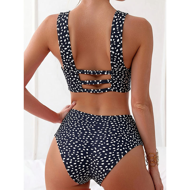 Damen Sportliches Bikini-Set mit hoch geschnittenem Höschen und breiten Trägern Drune