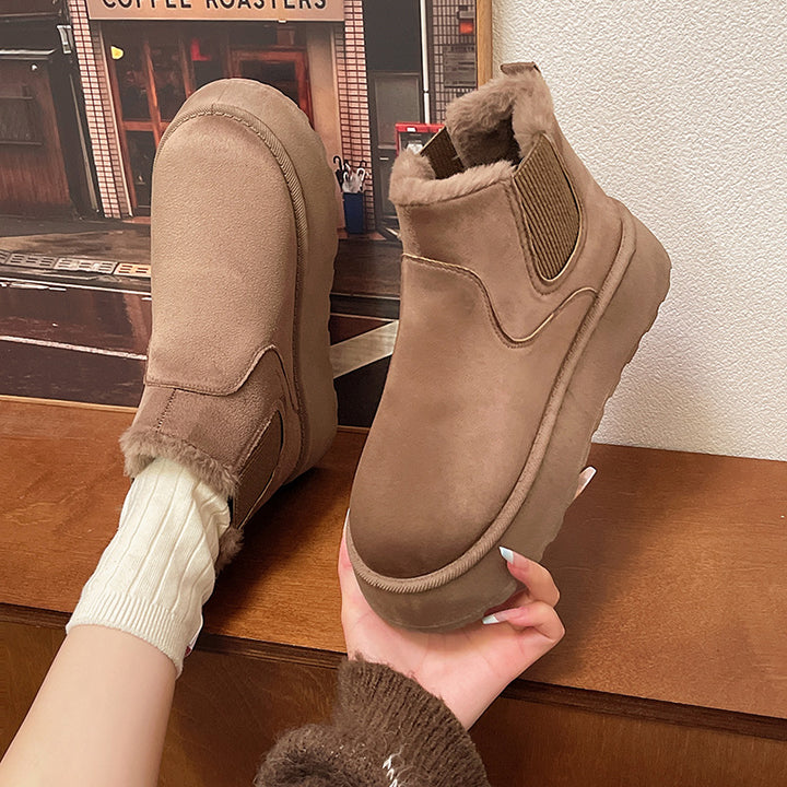Damen Gefütterte Chelsea‑AnklDruneoots mit Faux‑Fur, elastischem Einsatz und Plateau‑Sohle Drune