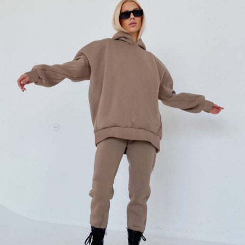 Damen komfortables Fleece-Lounge-Set mit hochgeschlossenem Kragen Drune