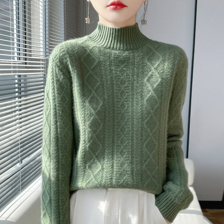 Damen Zopfmuster-Mockneckpullover mit feinem Ajour‑Detail und flauschiger Kaschmir‑Optik Drune