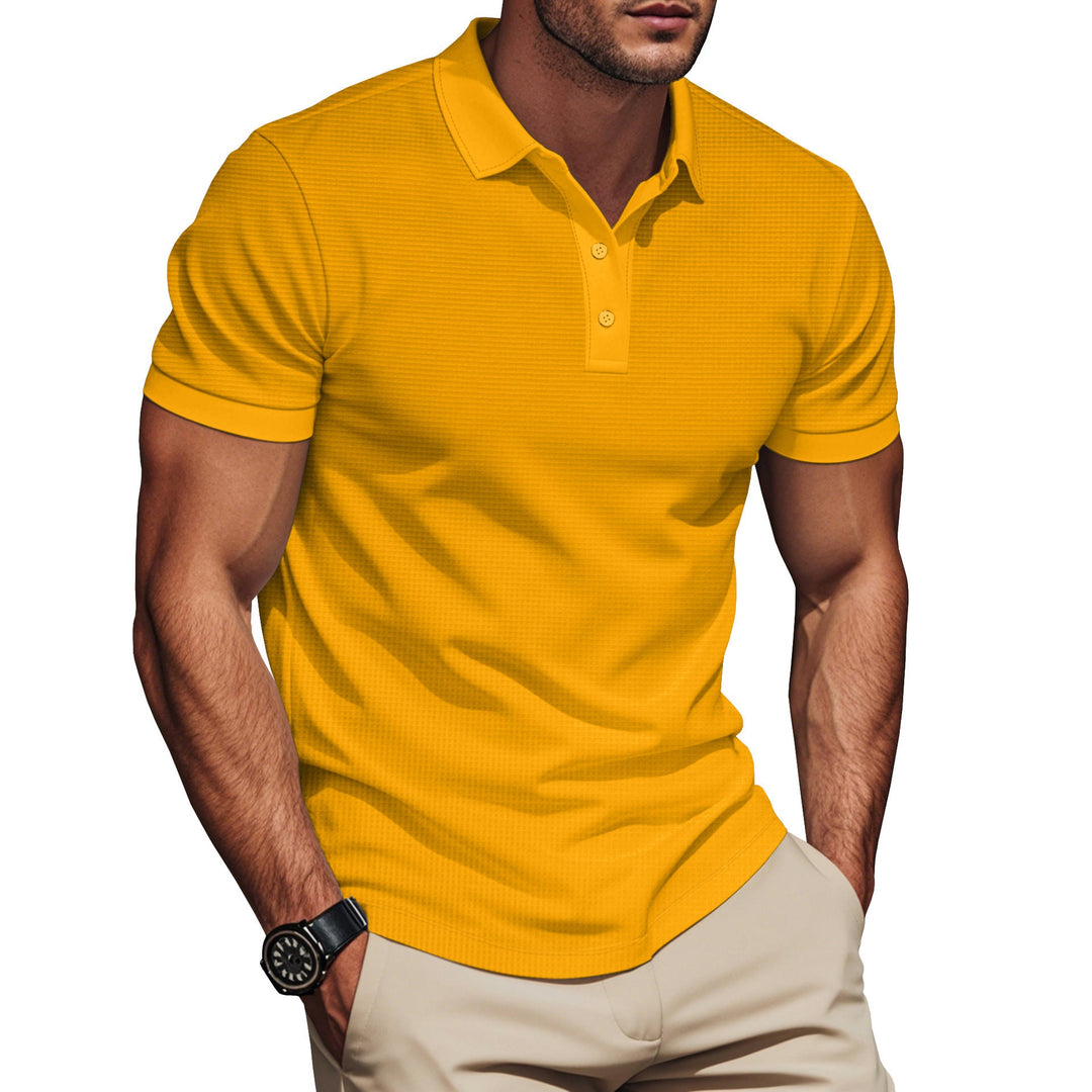 Herren nan elegantes Struktur-Poloshirt mit Kentkragen, kurzer Knopfleiste und atmungsaktivem Stretchjersey Drune
