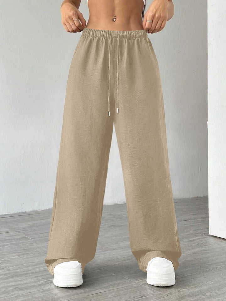 Damen Weite Lounge-Hose mit hohem Elastikbund und Kordelzug Drune